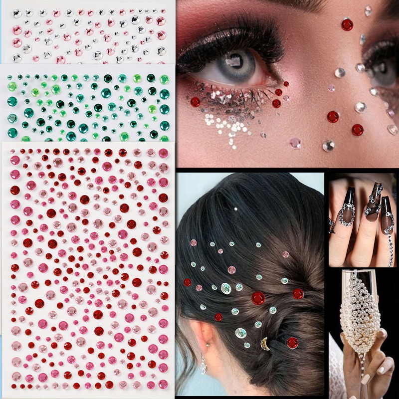 Rhinestone Nail Gem - Multicolor Acrylic 3D Gem Stickers Self