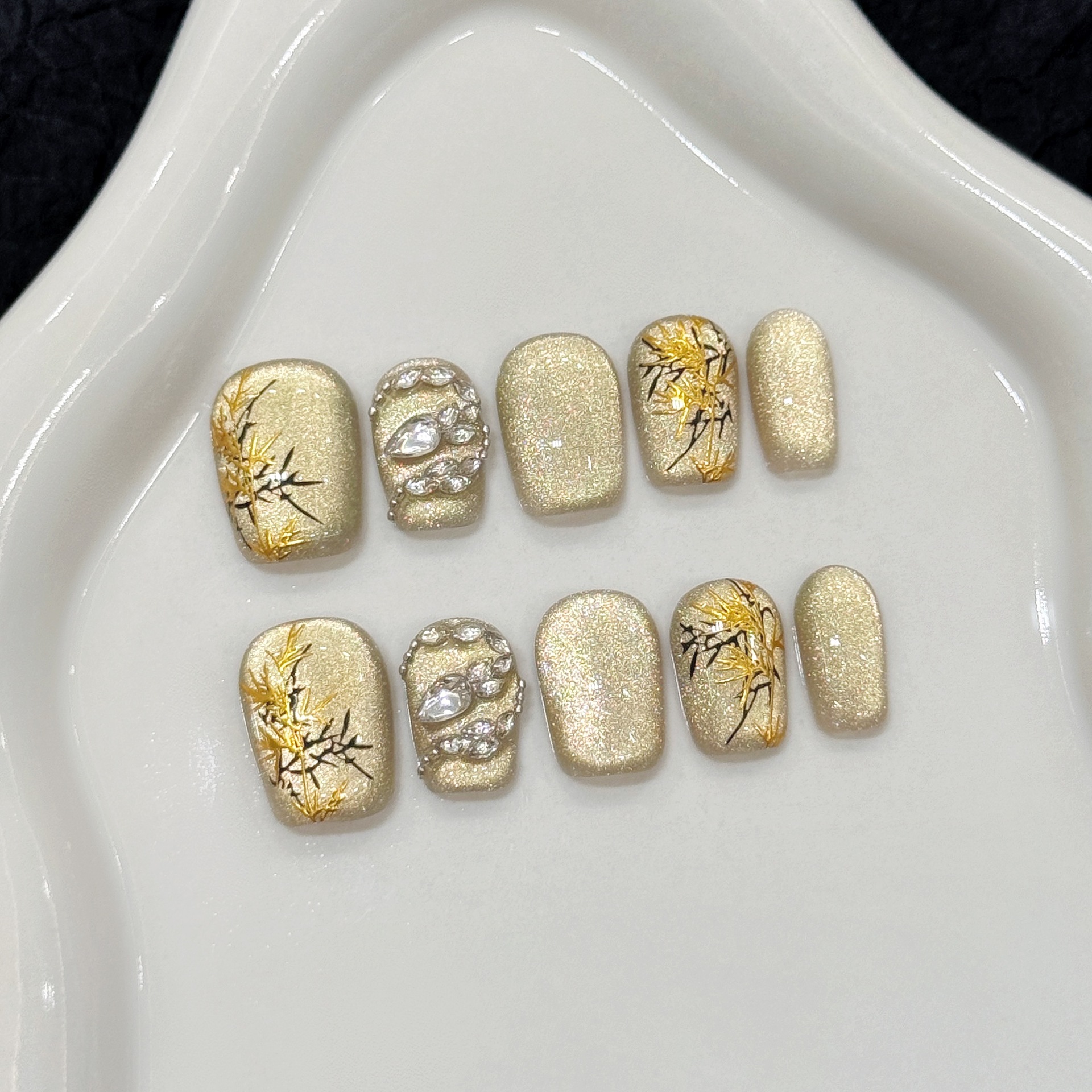 Nail Art Yellow - 10pcs New Chinese Style Handmade Fake