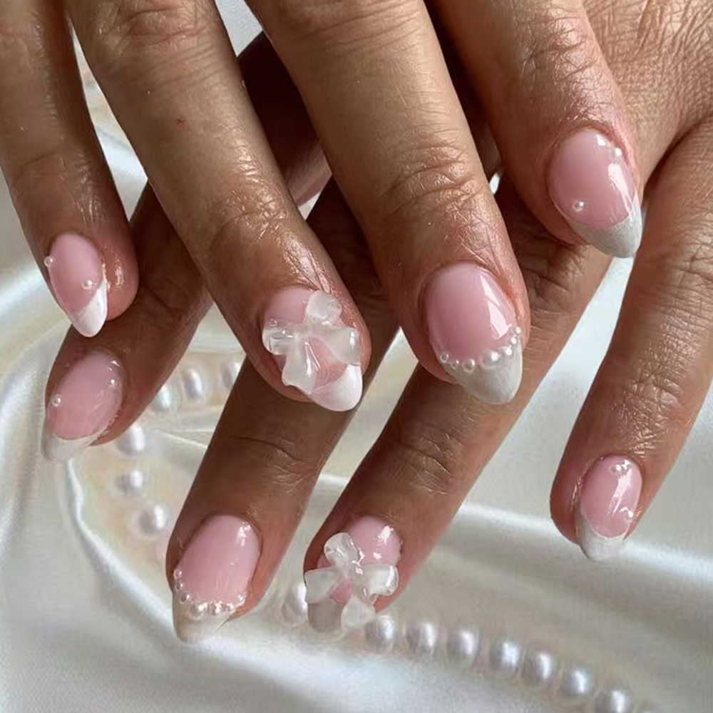 Nail Art Oval - 24pcs Short Oval White French Tip