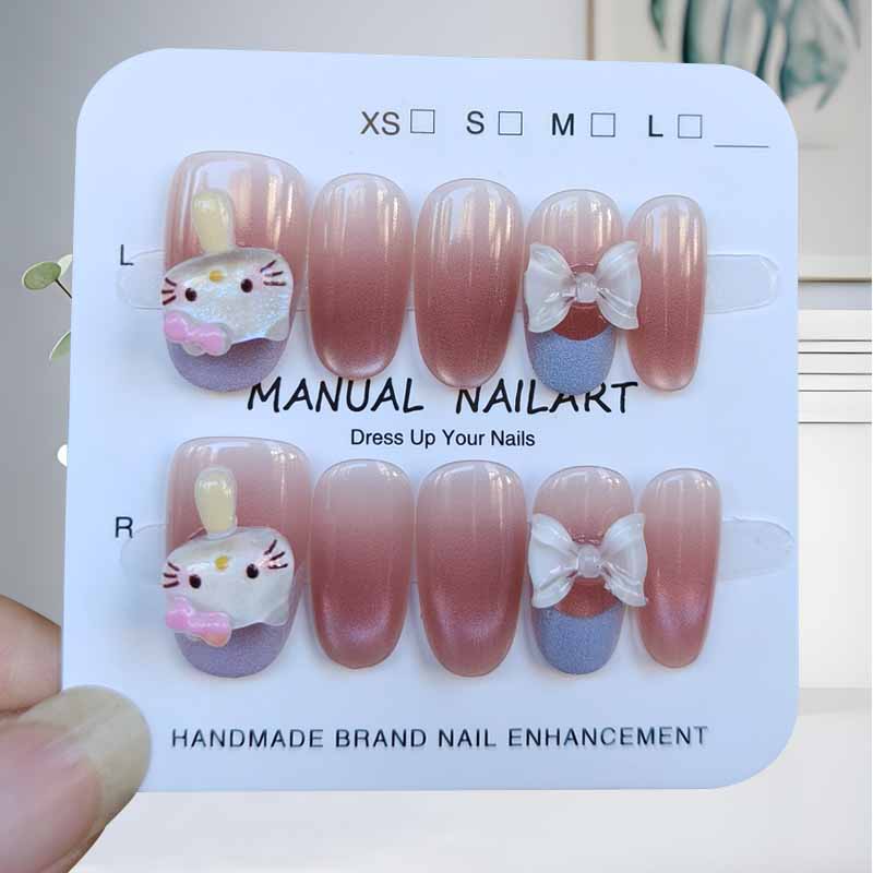 Nail Art Oval - 10Pcs Women Fashion Kawaii Hello Kitty