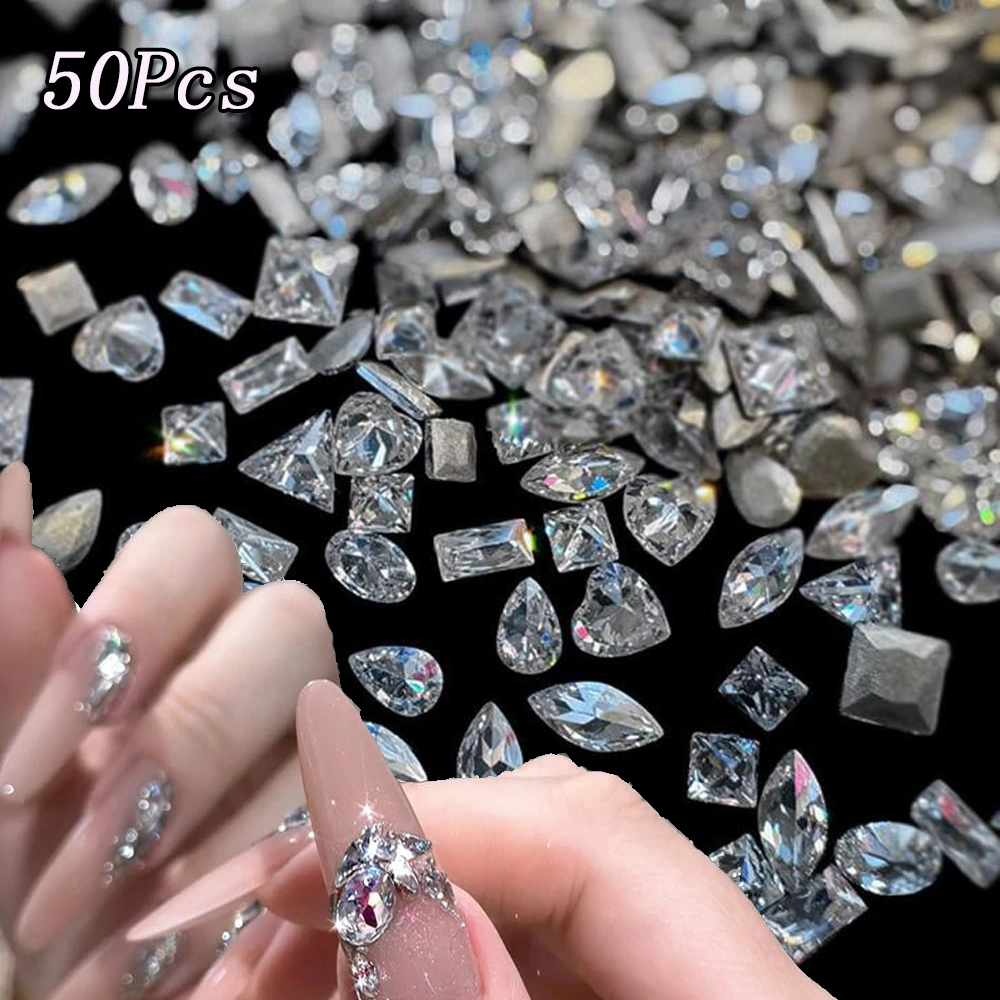 Rhinestone Nail Gem - 50Pcs Mixed Size Flat Bottom Zircon