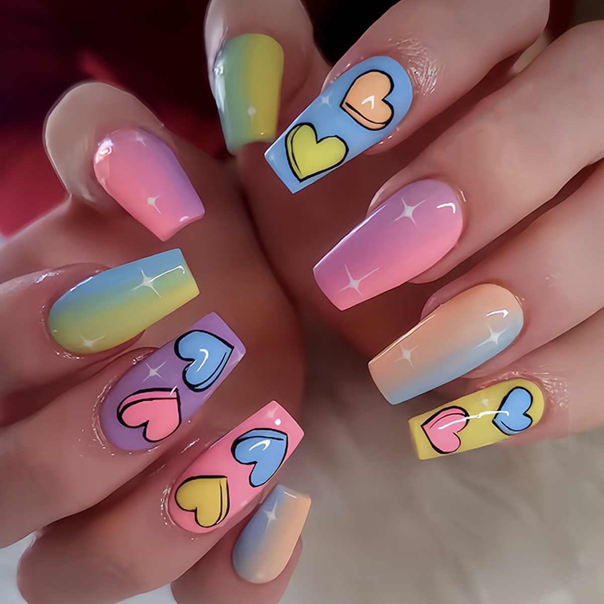 Nail Art Yellow - Short Medium fake nails gradient purple