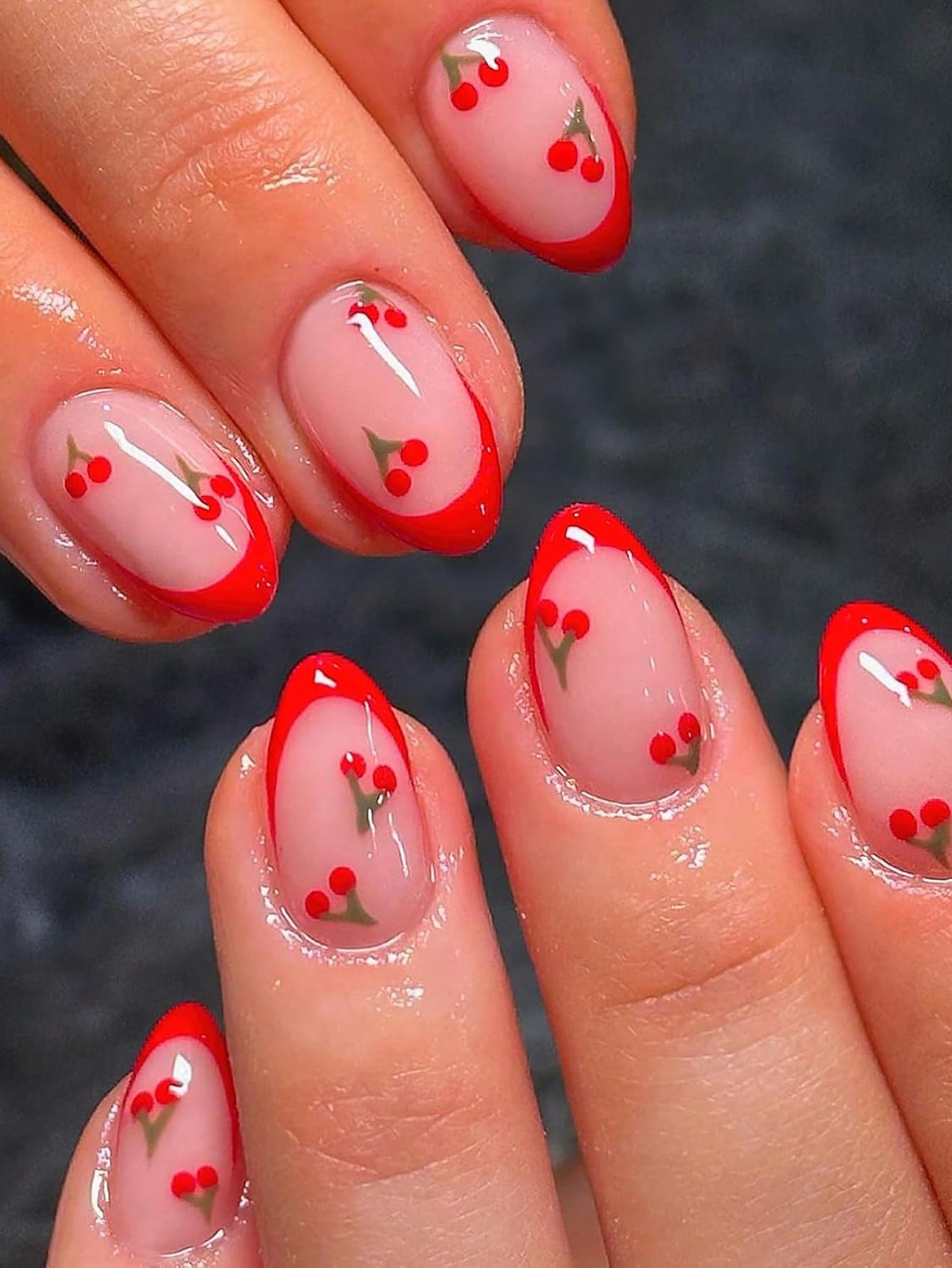 Nail Art French - 24pcs French Sakura Press On Nails,