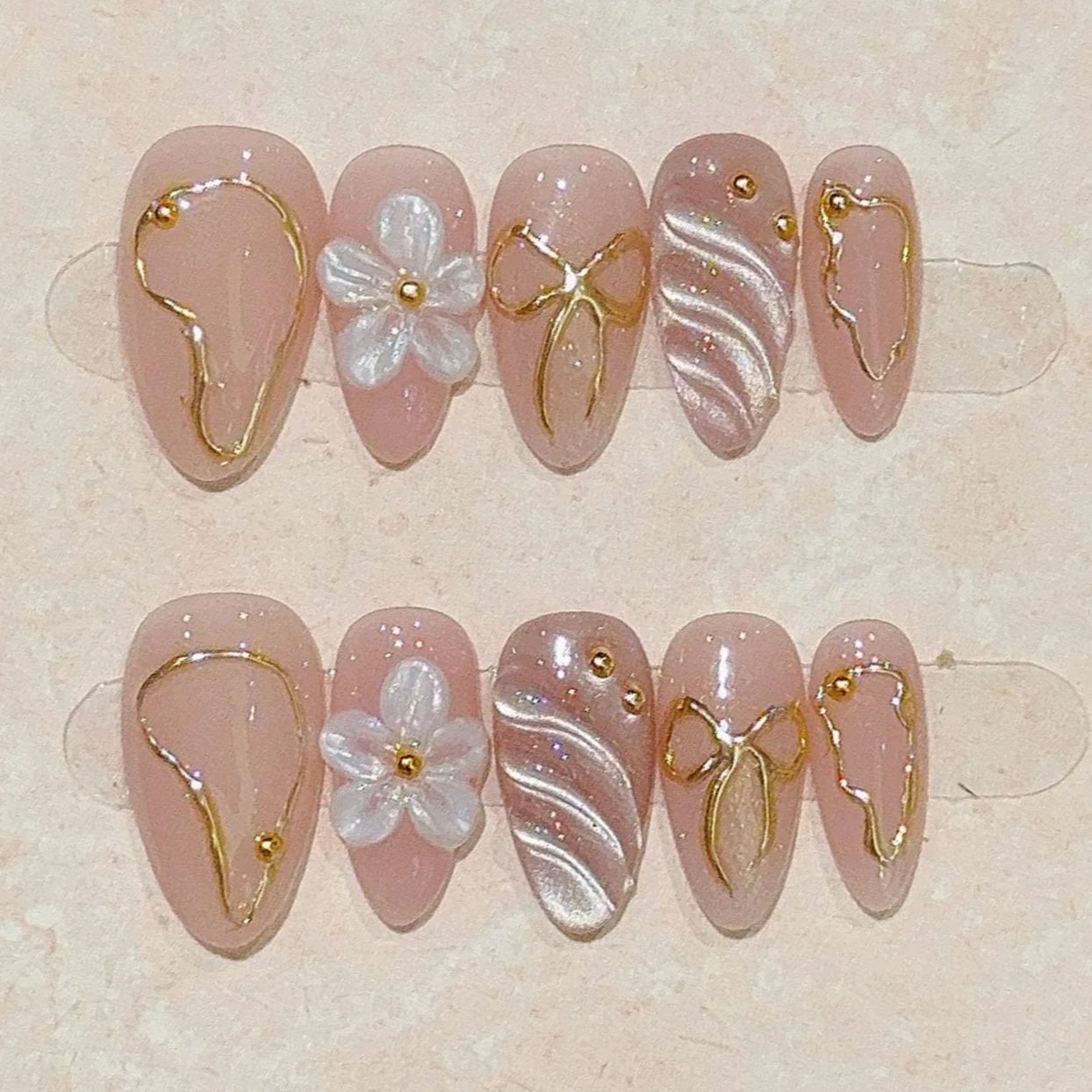Nail Art French - 10Pcs Nude Pink Press on Nail