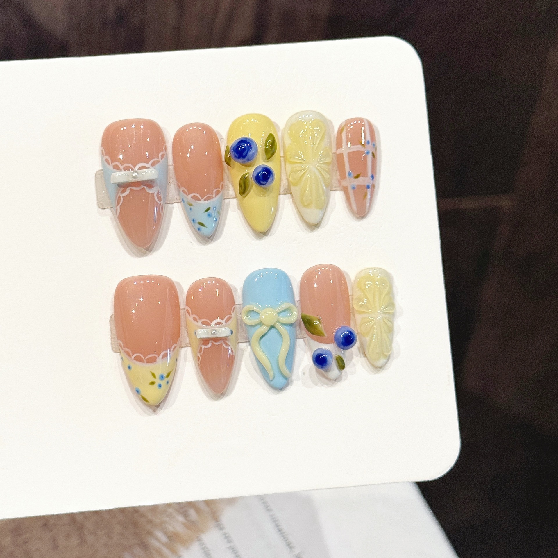 Nail Art Yellow - 10pcs Pure Hand Pressed Medium Almond