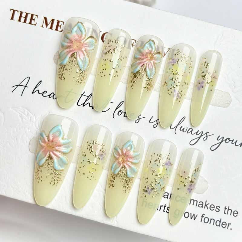 Nail Art Yellow - 10Pcs Milk Yellow Floral Gentle Whitening