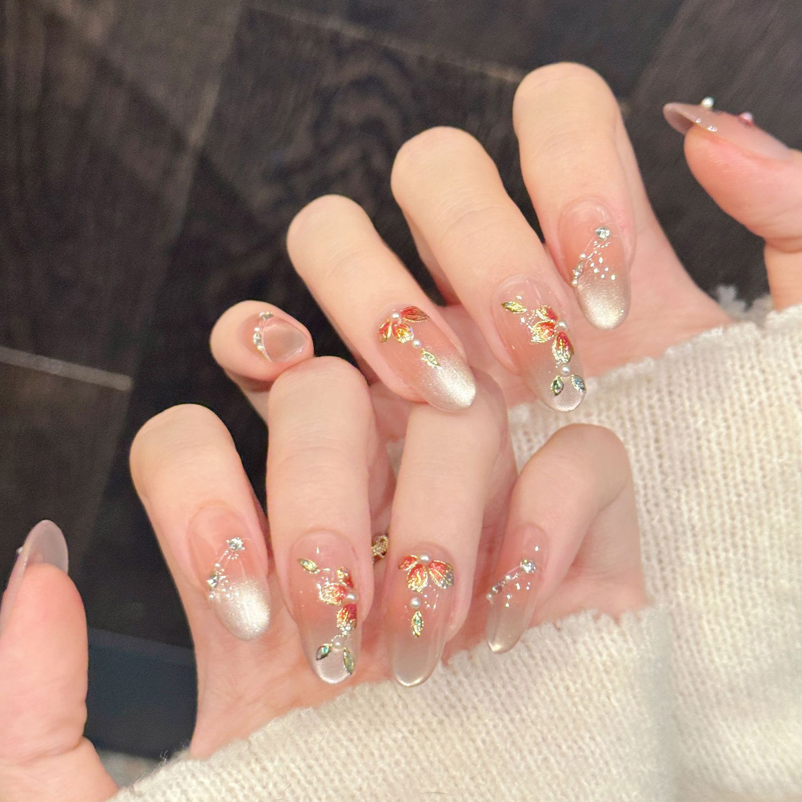 Nail Art Oval - 10pcs Handmade Fake Nails Press On