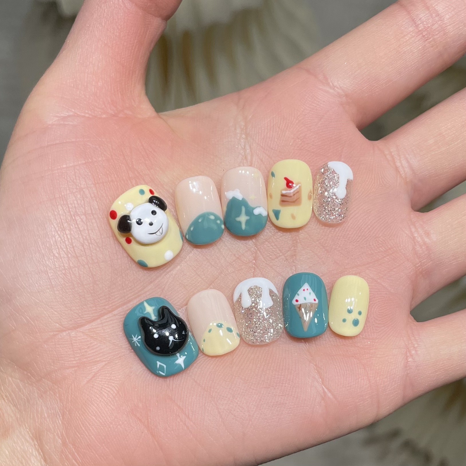 Nail Art Yellow - 10Pcs Handmade Press On Nails Cute