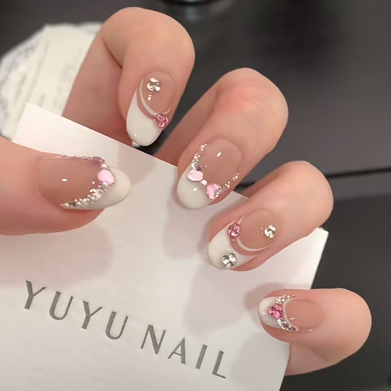 10Pcs White French Pink Heart  - Nail Art French 리뷰 및 가격
