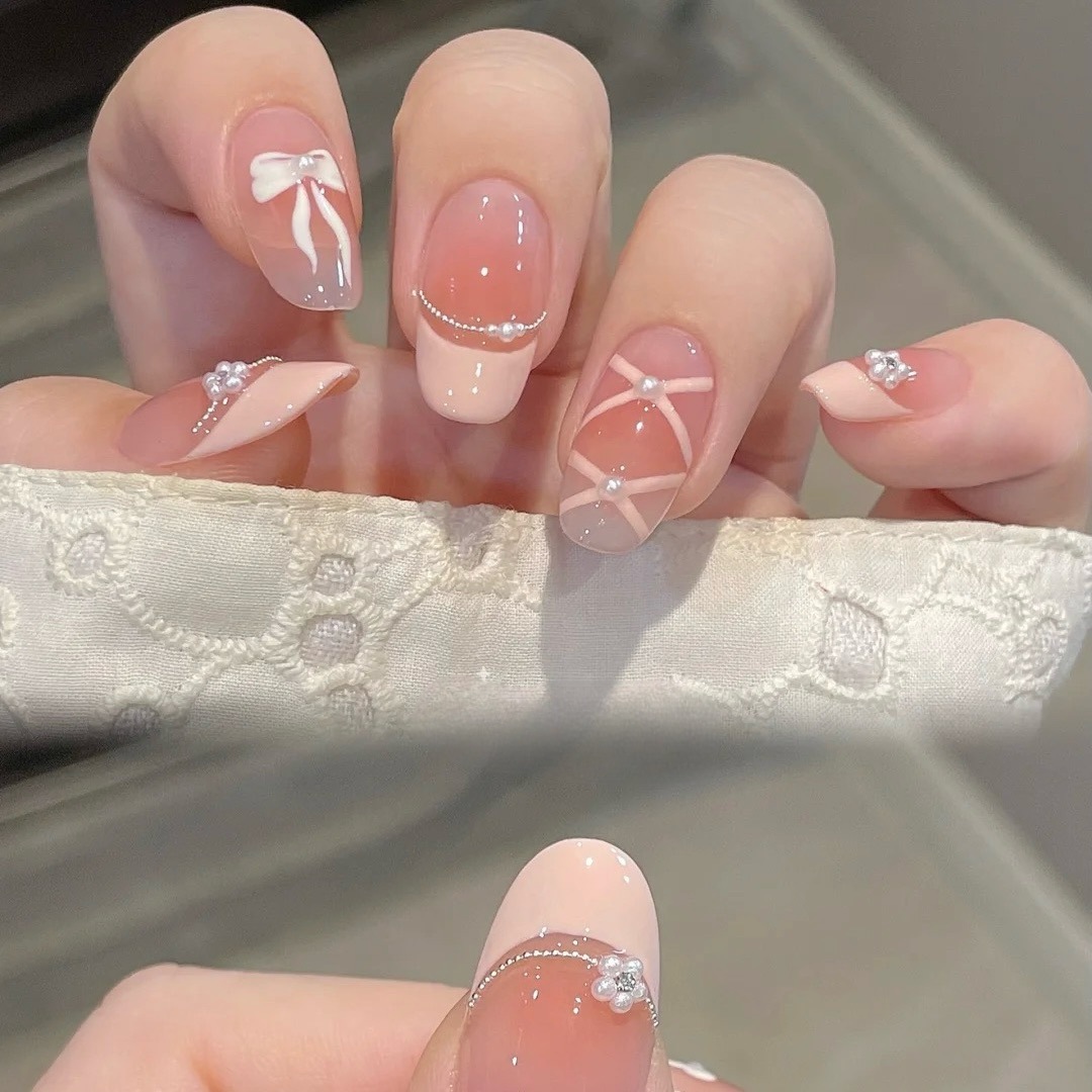 10Pcs White French Pink Heart  - Nail Art French 리뷰 및 가격