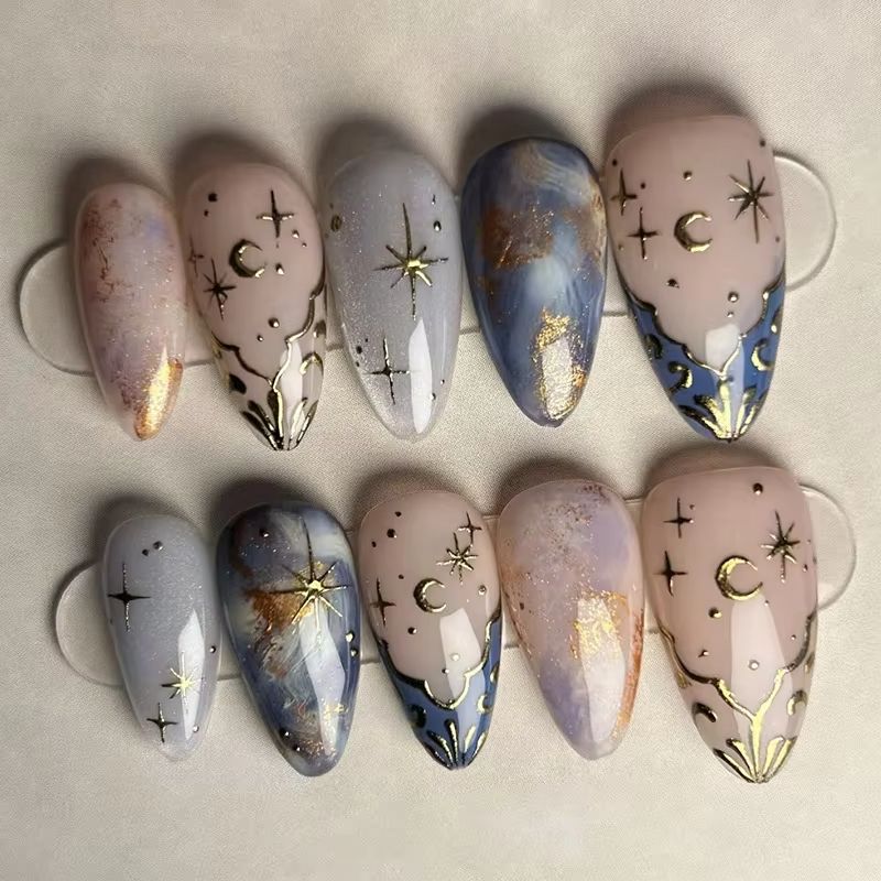24Pcs Short Almond Nails Set F - Nail Art French 리뷰 및 가격