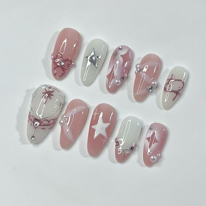 24Pcs Short Almond Nails Set F - Nail Art French 리뷰 및 가격