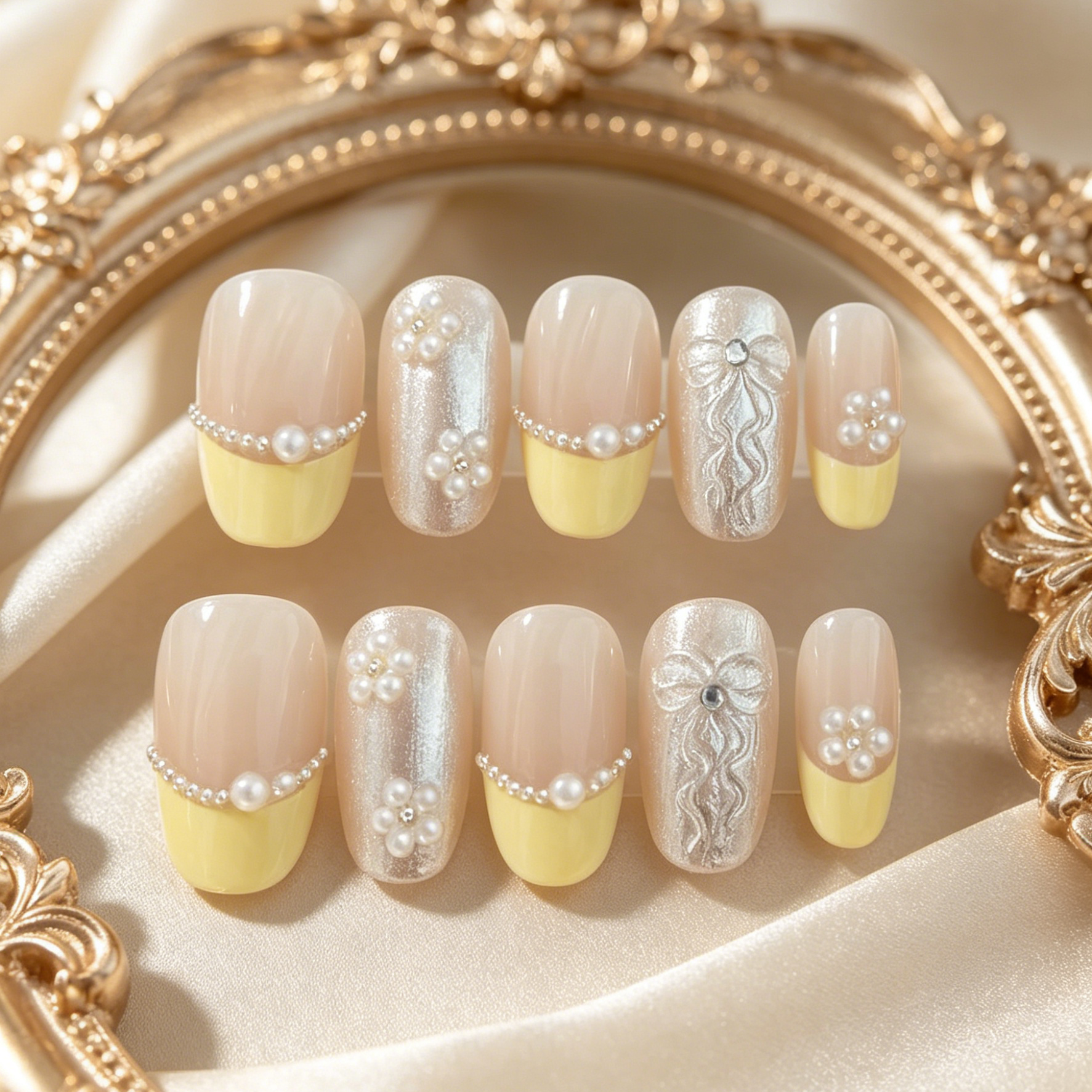 10 pieces of hand pressed oval - Nail Art Yellow 리뷰 및 가격
