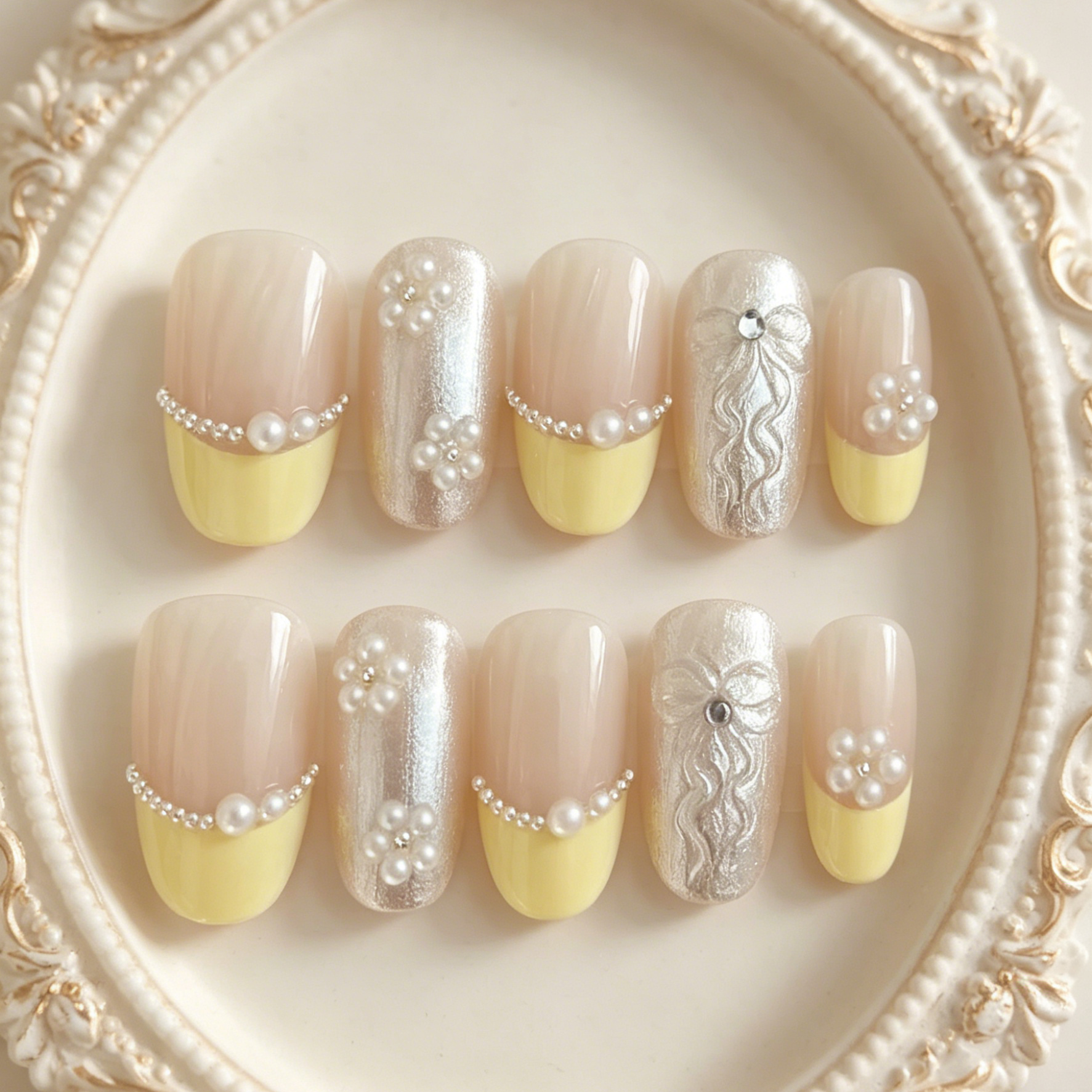 10 pieces of hand pressed oval - Nail Art Yellow 리뷰 및 가격