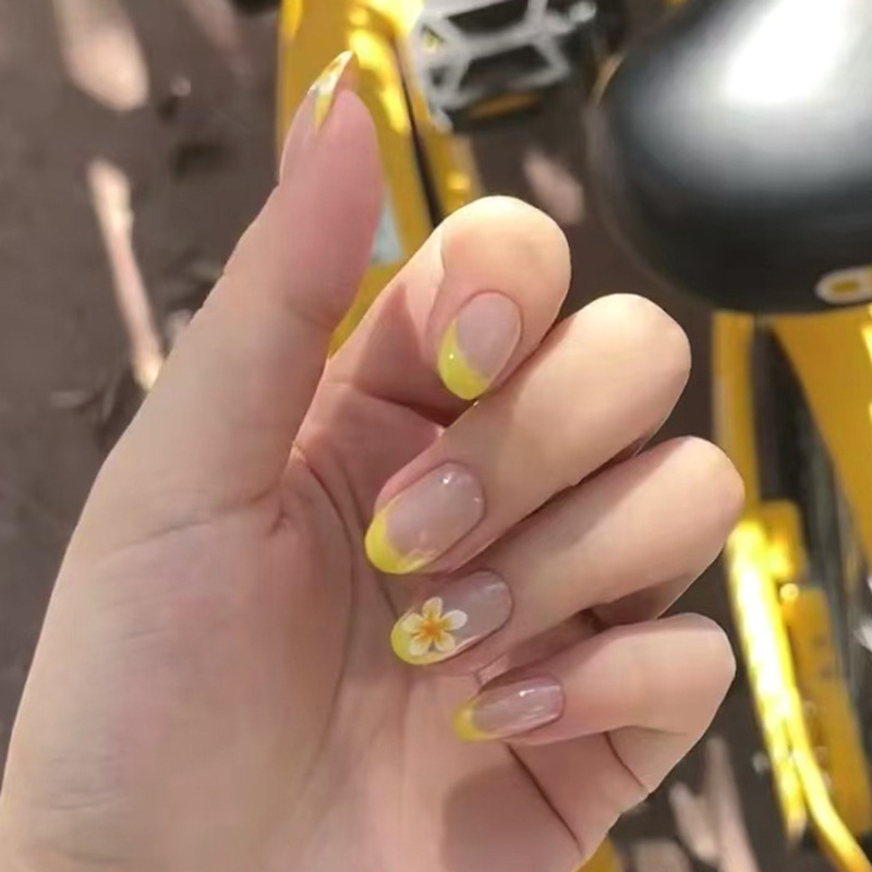 24Pcs Yellow Floral French Des - Nail Art Yellow 리뷰 및 가격