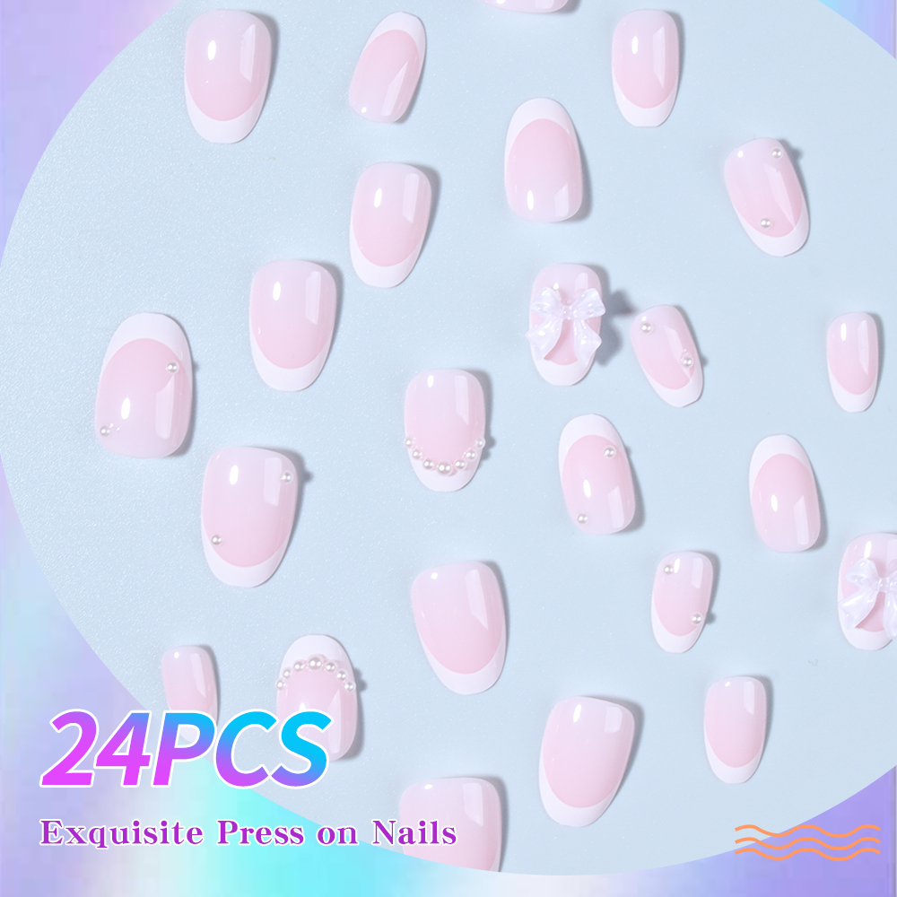 24pcs Short Oval White French  - Nail Art Oval 리뷰 및 가격