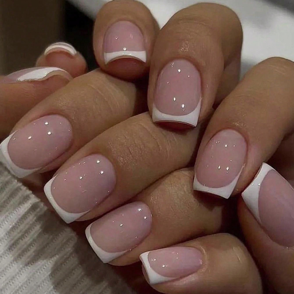 24PCS Short Square Pink Nails  - Nail Art French 리뷰 및 가격