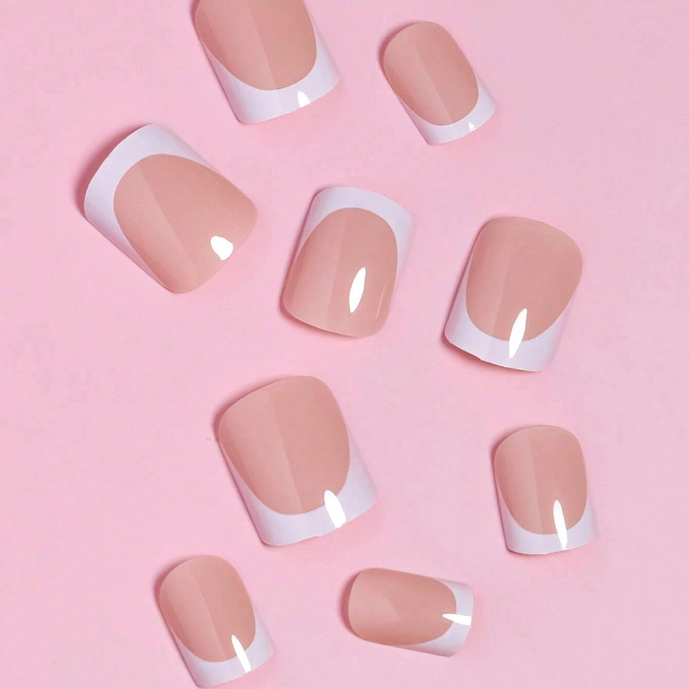 24PCS Short Square Pink Nails  - Nail Art French 리뷰 및 가격