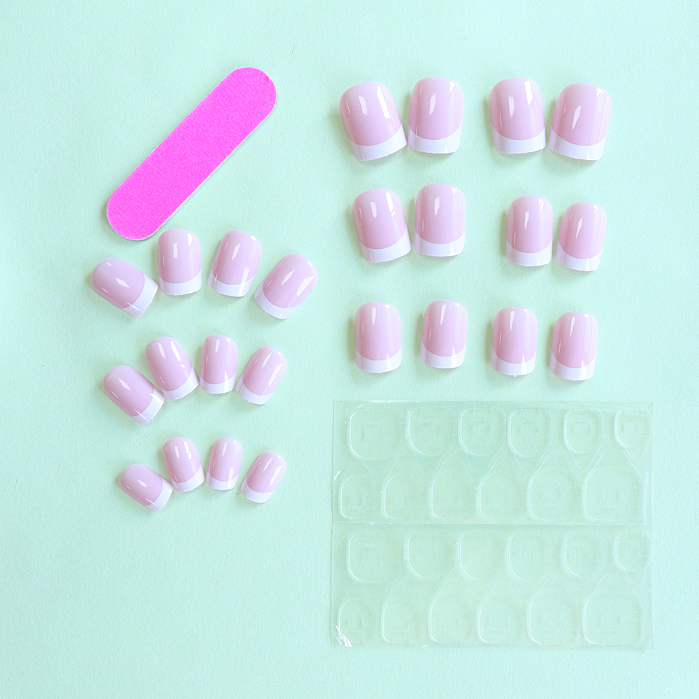 24PCS Short Square Pink Nails  - Nail Art French 리뷰 및 가격