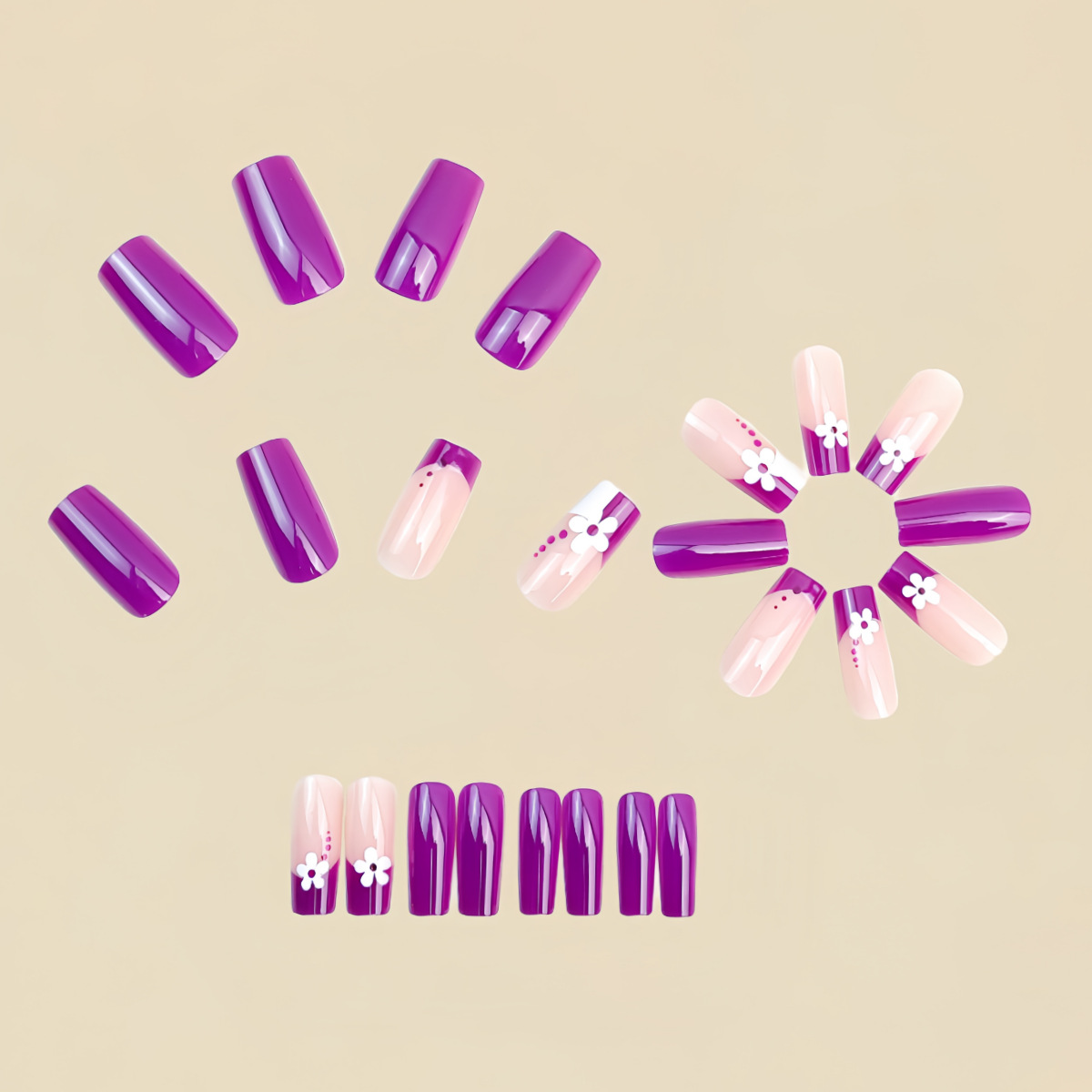 Medium square fake nails for w - Nail Art French 리뷰 및 가격