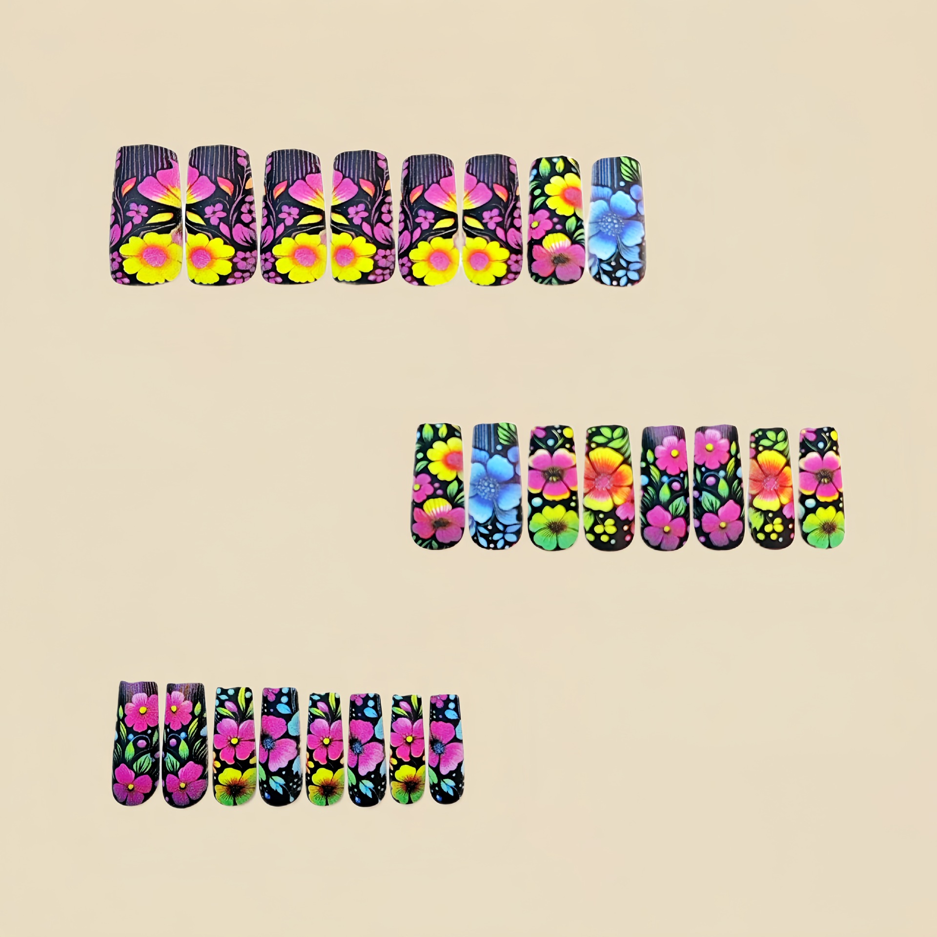 Medium long fake nails gradien - Nail Art Yellow 리뷰 및 가격