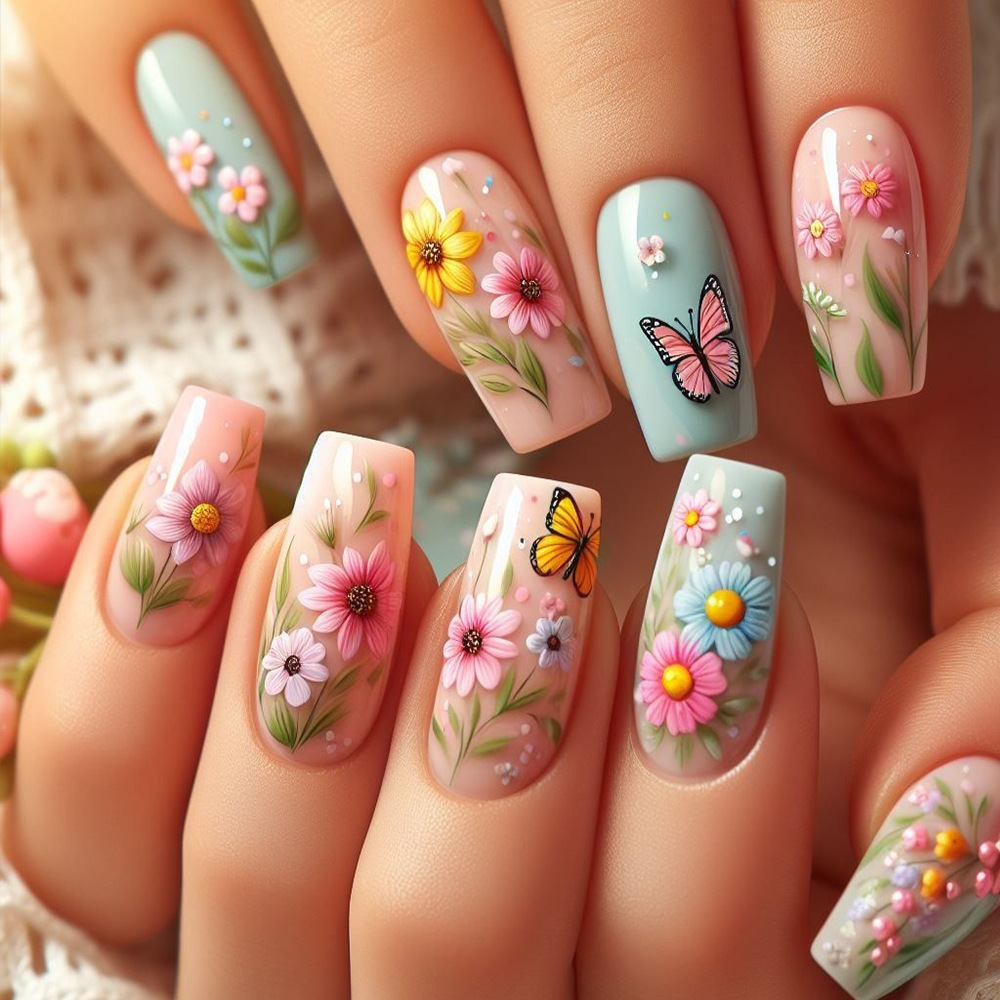 Medium long fake nails gradien - Nail Art Yellow 리뷰 및 가격