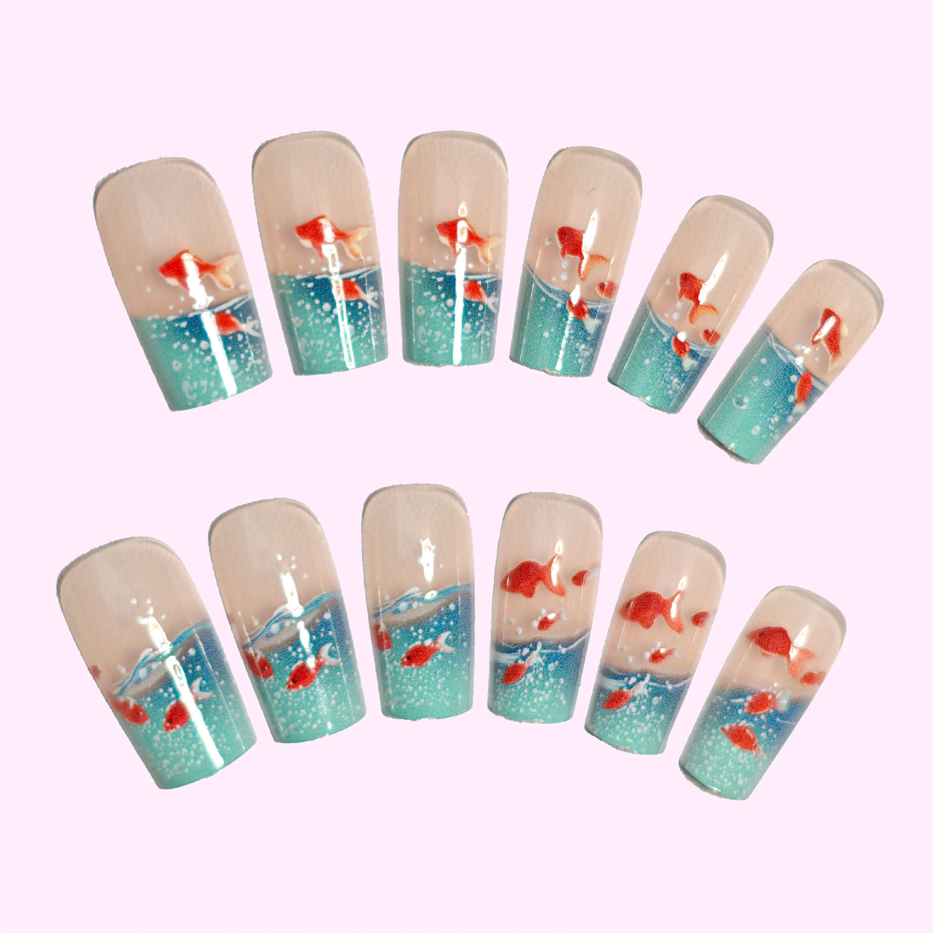 Medium long Square fake nails  - Nail Art Yellow 리뷰 및 가격