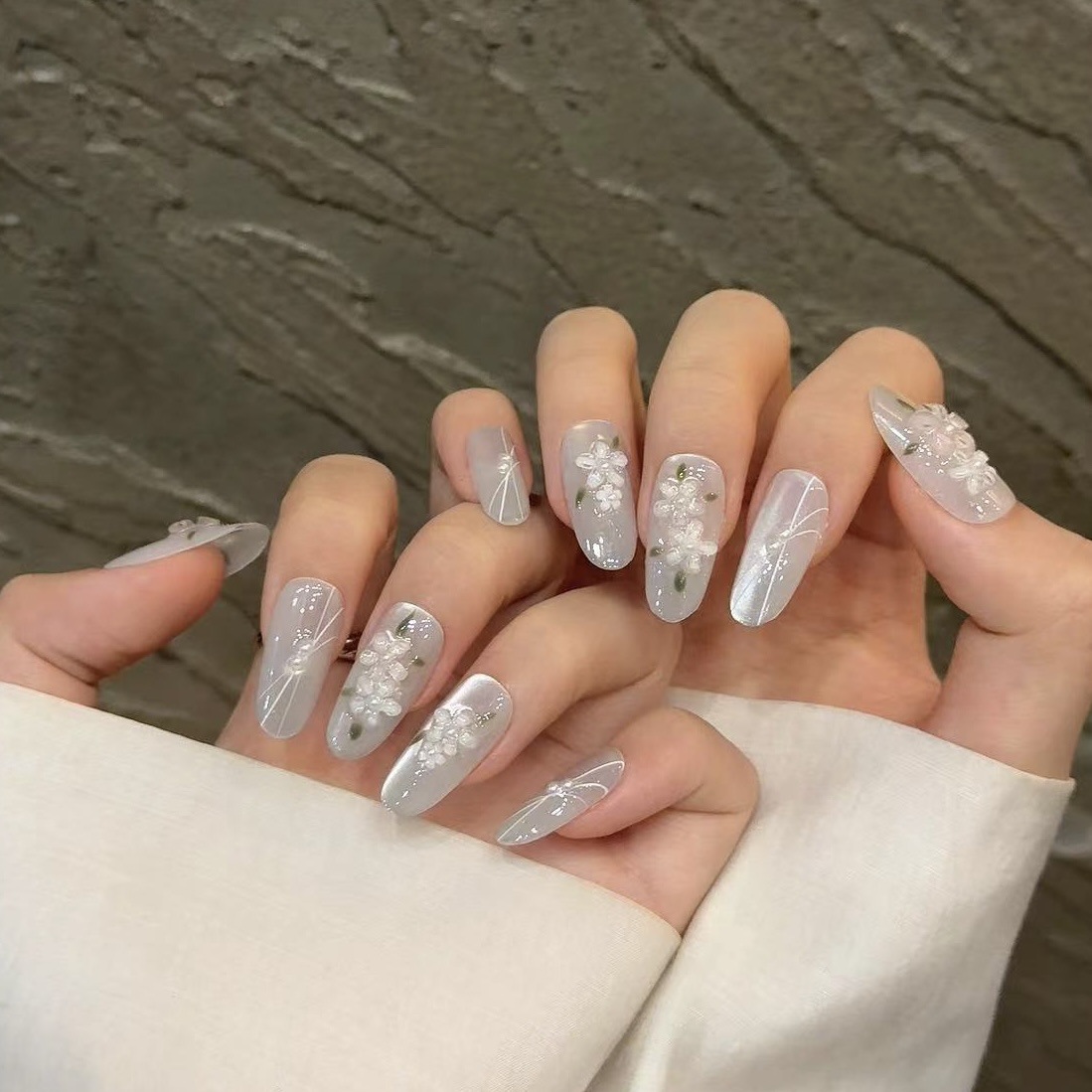 10pcs Glitter Sliver Press On  - Nail Art Oval 리뷰 및 가격
