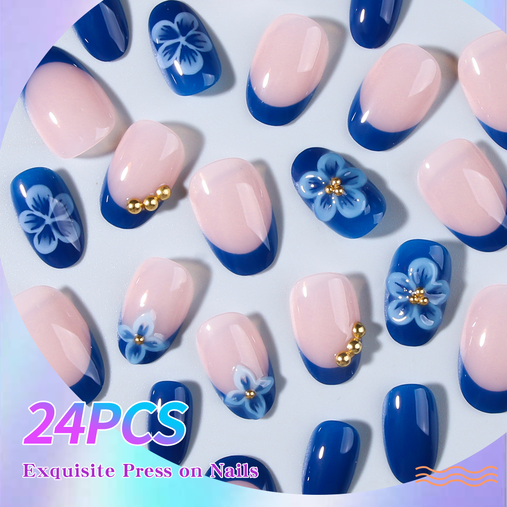 24pcs Short Oval 3D Gel Nail S - Nail Art French 리뷰 및 가격