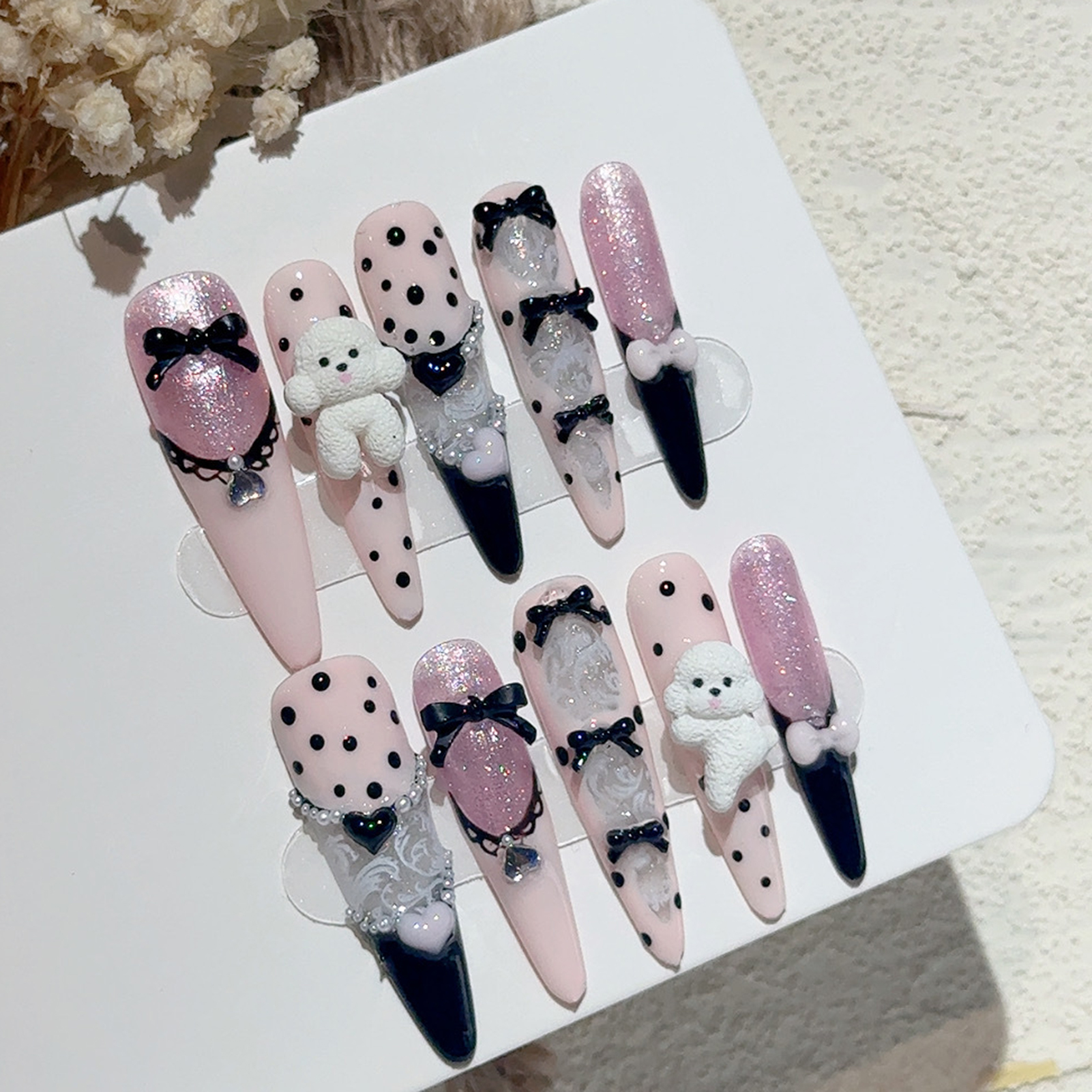 10PCS Black Lace Polka Dot Bal - Nail Art French 리뷰 및 가격