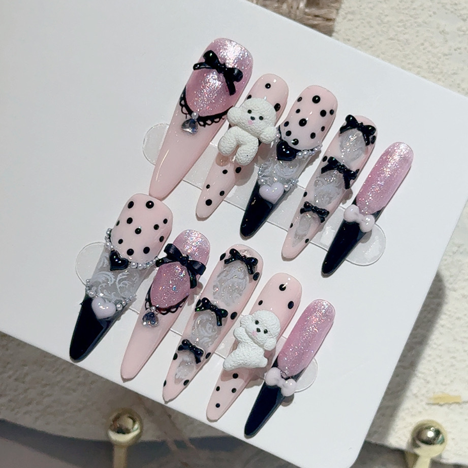 10PCS Black Lace Polka Dot Bal - Nail Art French 리뷰 및 가격