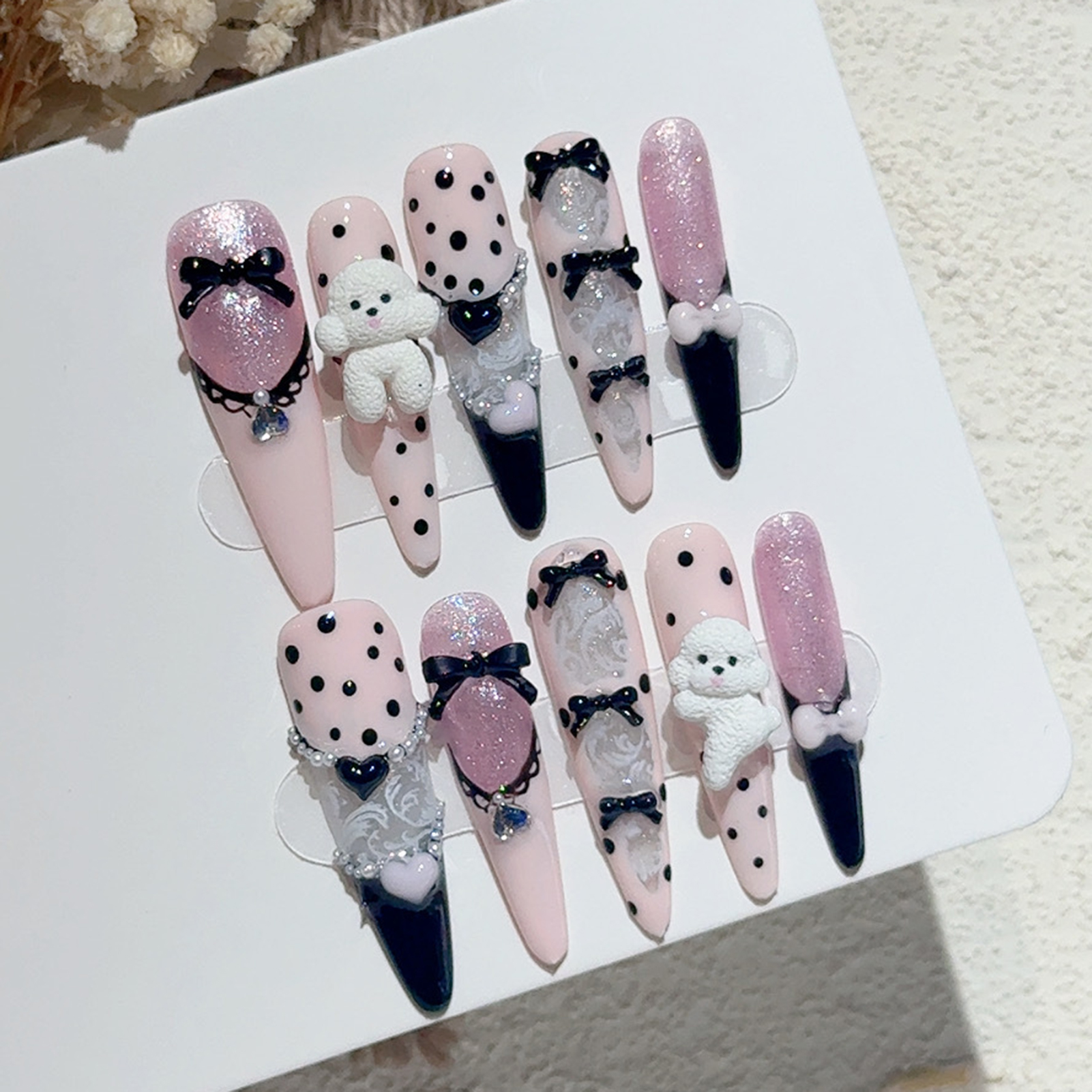 10PCS Black Lace Polka Dot Bal - Nail Art French 리뷰 및 가격