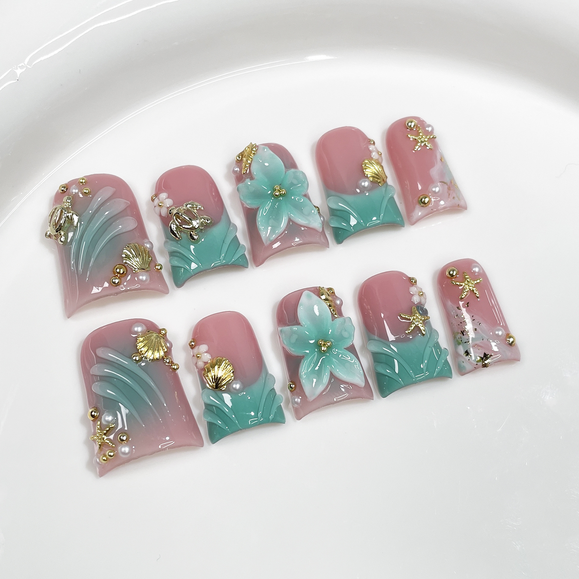 10pcs Ocean Style Fake Nails D - Nail Art French 리뷰 및 가격