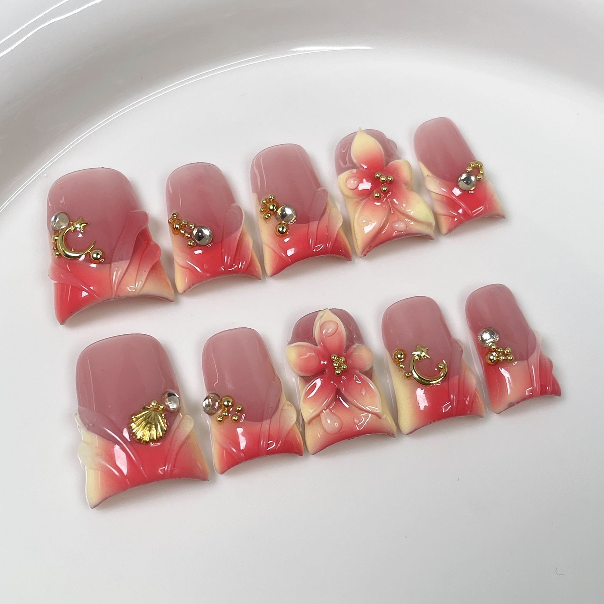 10pcs Ocean Style Fake Nails D - Nail Art French 리뷰 및 가격