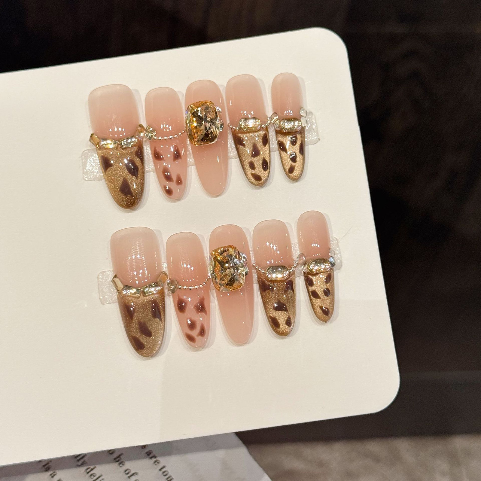 10Pcs Brown Leopard Print Pres - Nail Art Oval 리뷰 및 가격