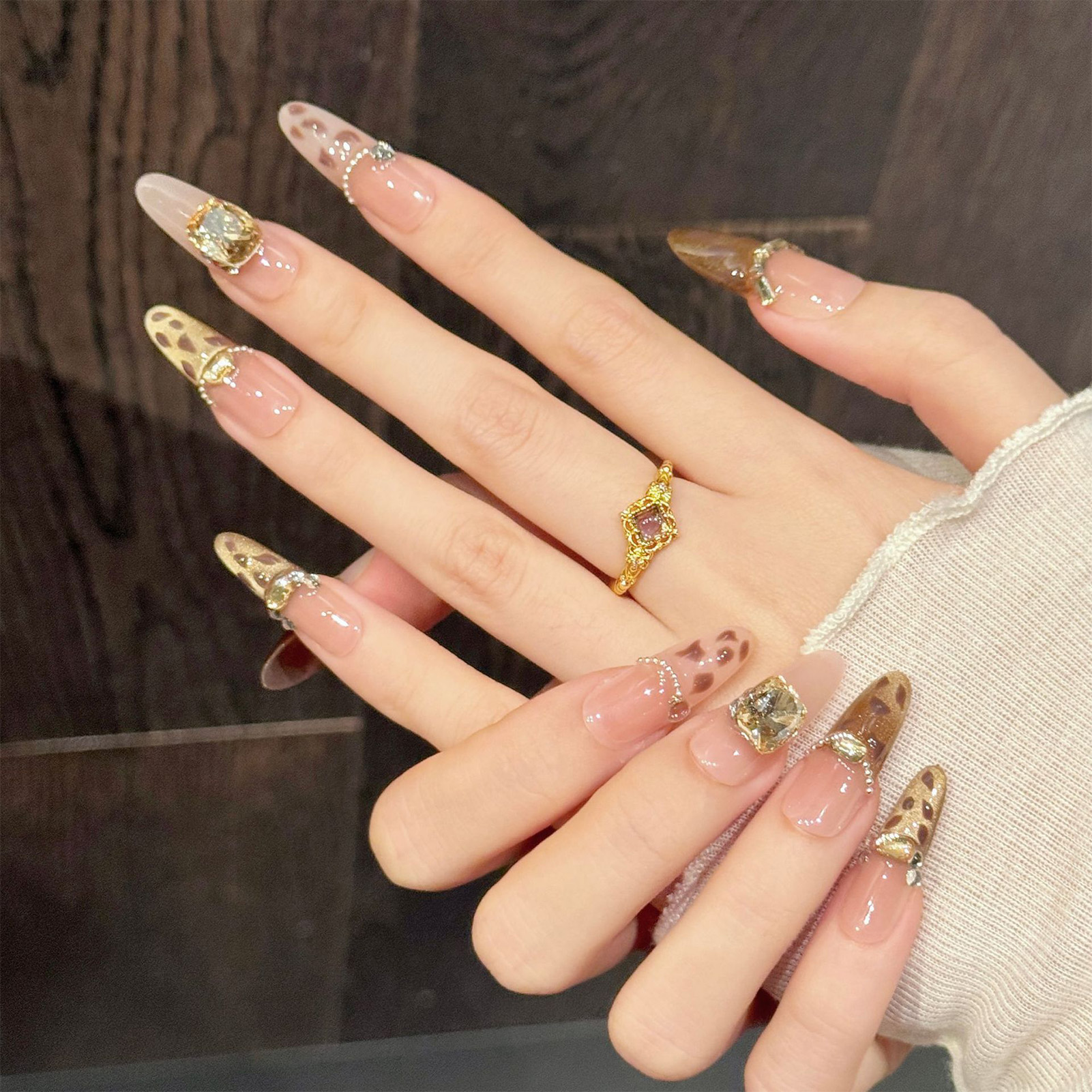 10Pcs Brown Leopard Print Pres - Nail Art Oval 리뷰 및 가격