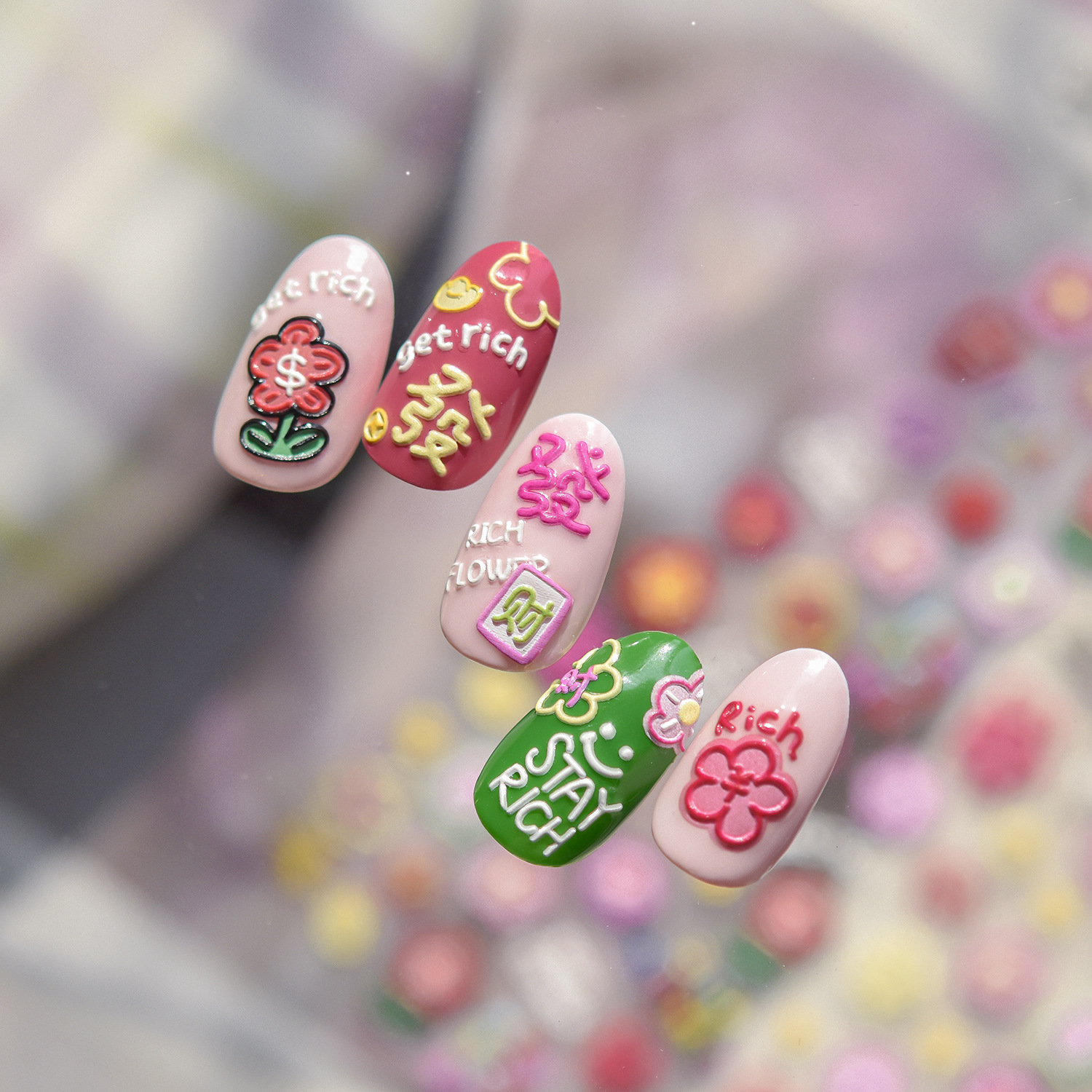 Blessing Word Get Rich Red Flo - Nail Art One Stroke 리뷰 및 가격