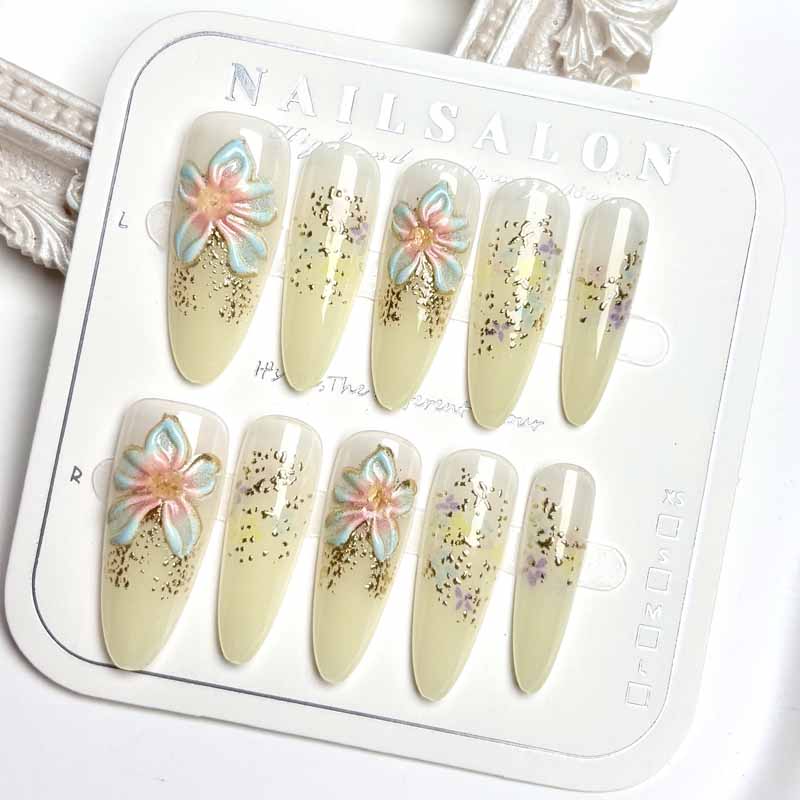 10Pcs Milk Yellow Floral Gentl - Nail Art Yellow 리뷰 및 가격