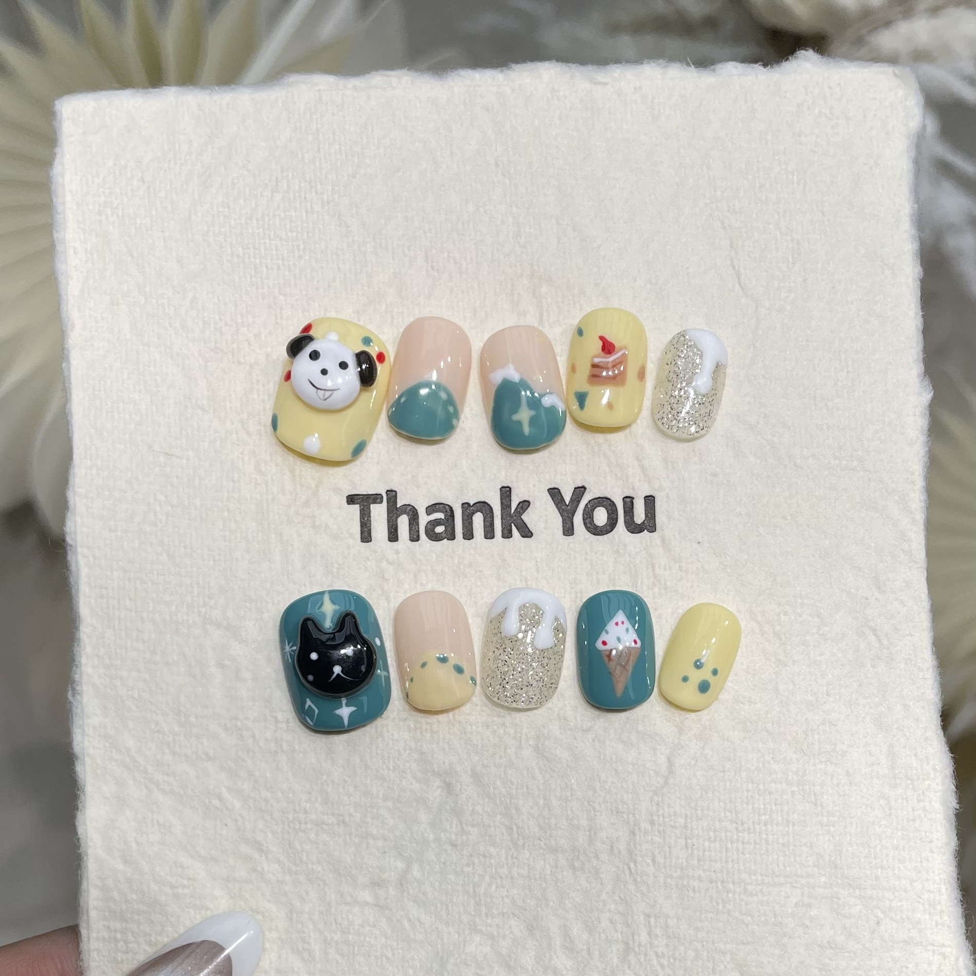 10Pcs Handmade Press On Nails  - Nail Art Yellow 리뷰 및 가격