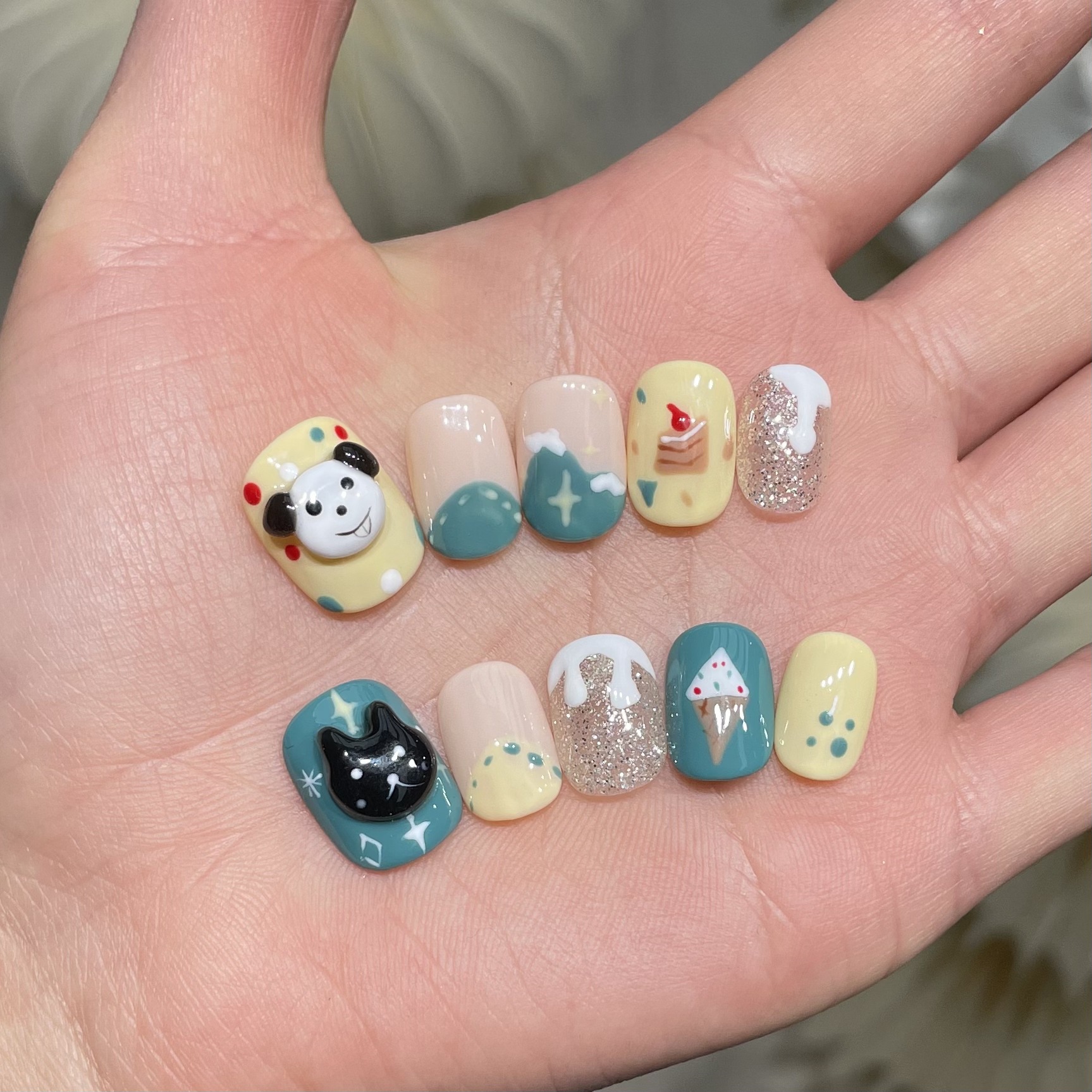 10Pcs Handmade Press On Nails  - Nail Art Yellow 리뷰 및 가격